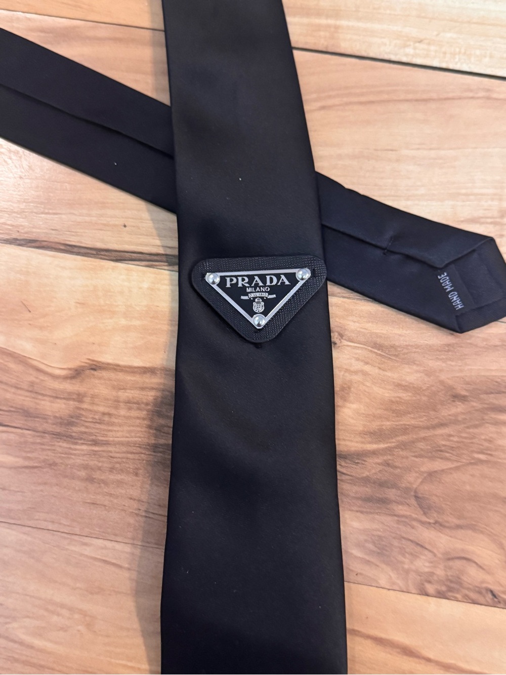 Prada Black Silk Tie with Triangle Logo used